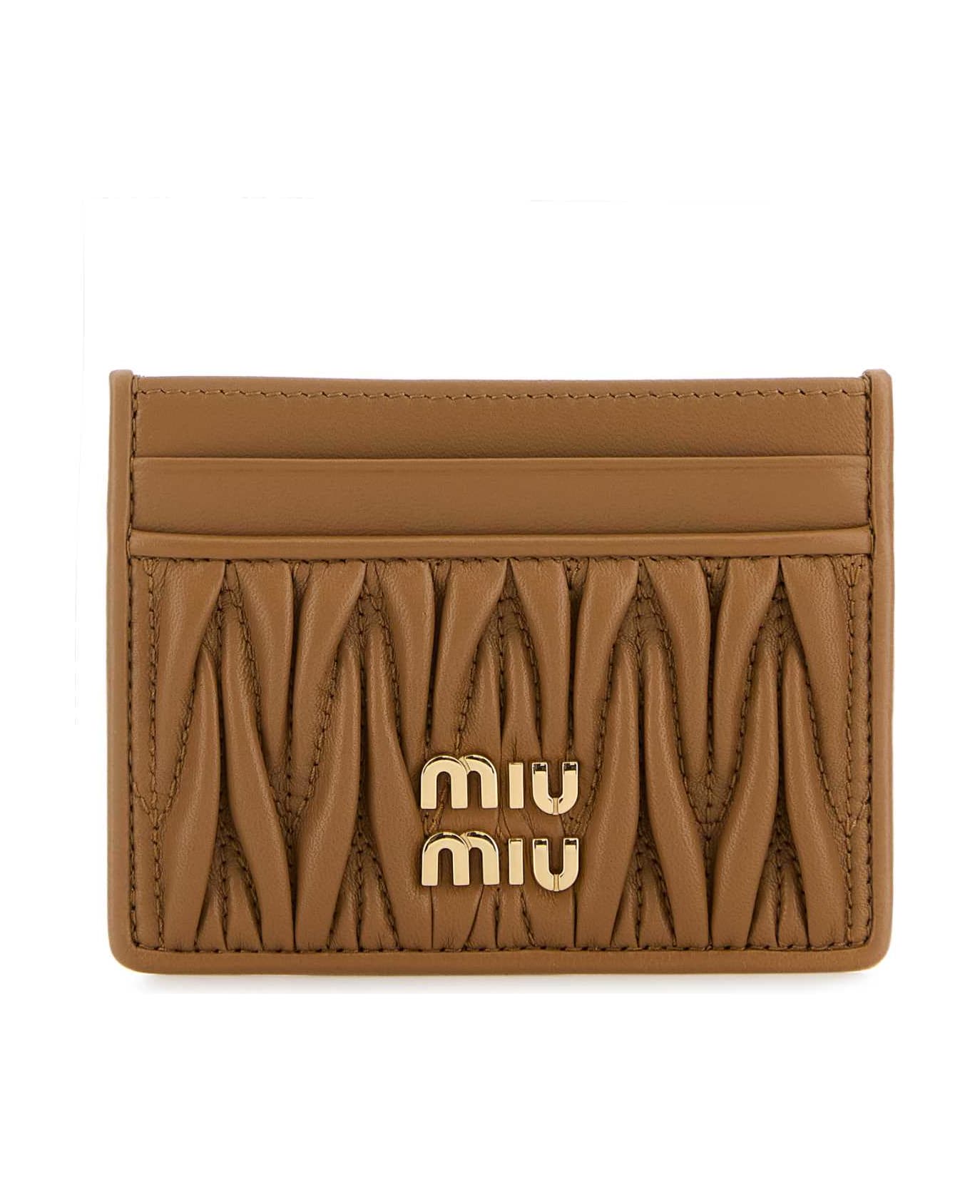 Miu Miu Camel Leather Card Holder - CARAMEL