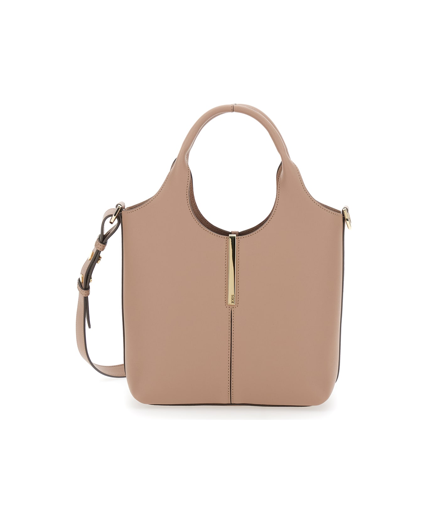Tod's 'ebr Mini' Beige Shoulder Bag With Logo Metal Plate In Leather Woman - Beige