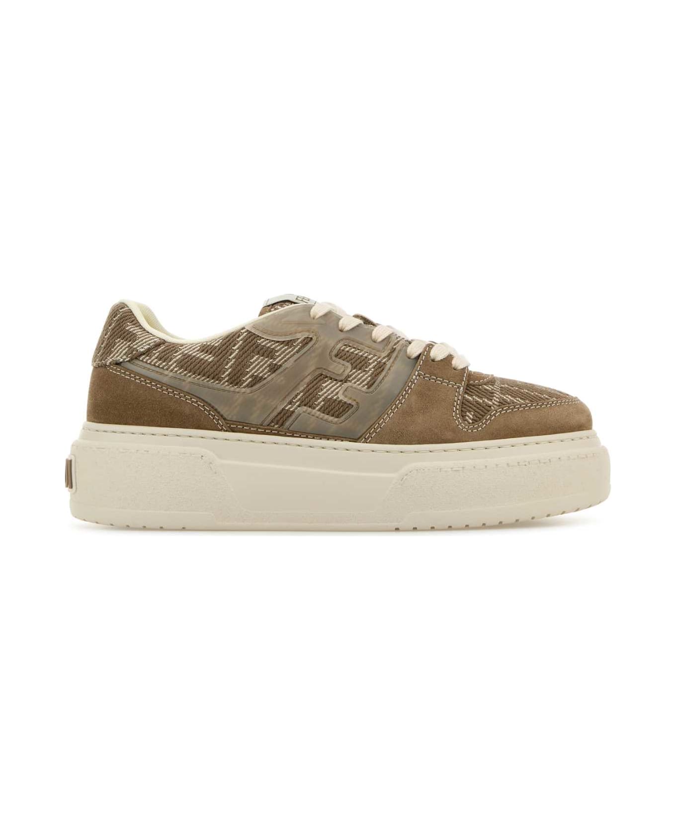 Fendi Embroidered Fabric And Suede Fendi Match Sneakers - TAUPE