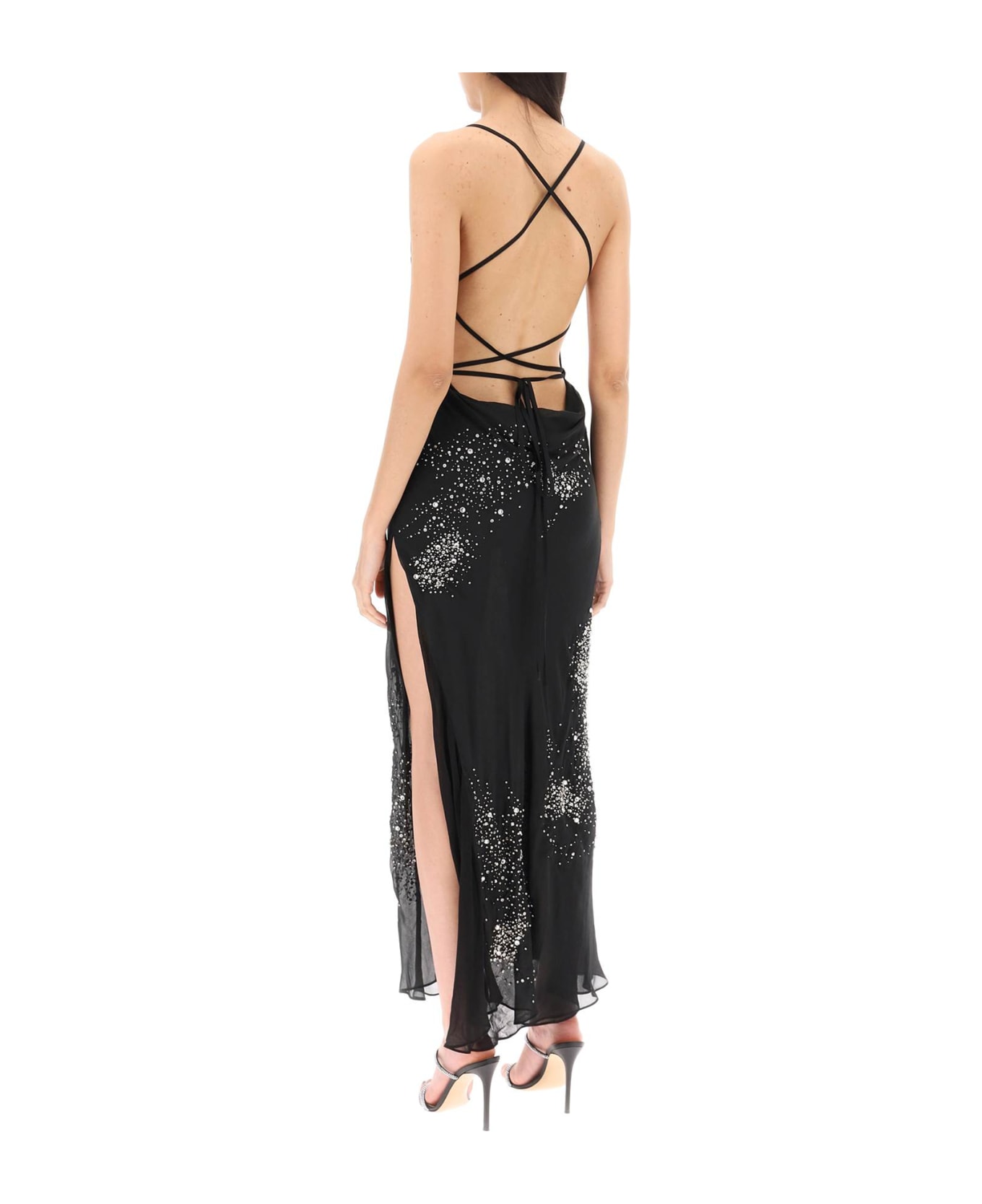 Des Phemmes Silk Chiffon Maxi Dress With Crystal Appliques - BLACK (Black) ワンピース＆ドレス