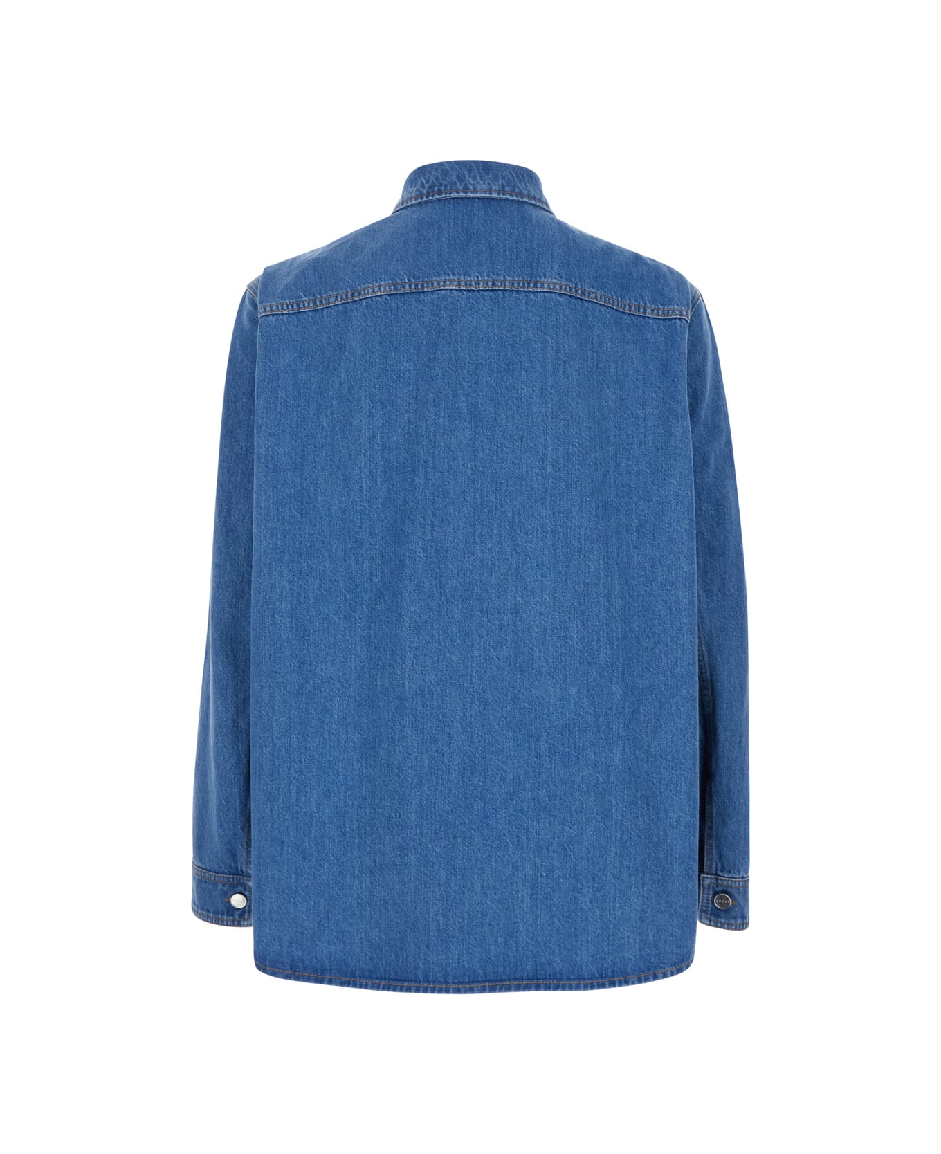 Gucci Blue Shirt With Classic Collar And Web Detail On The Front In Denim Man - Blu