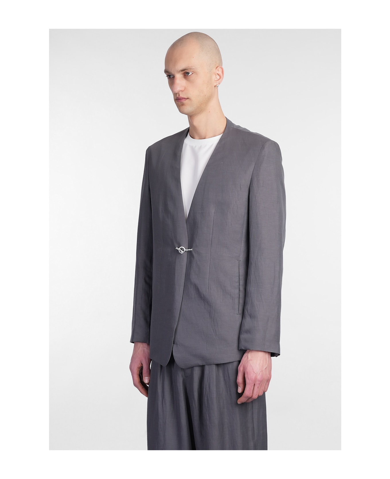 Attachment Blazer In Grey Linen - grey
