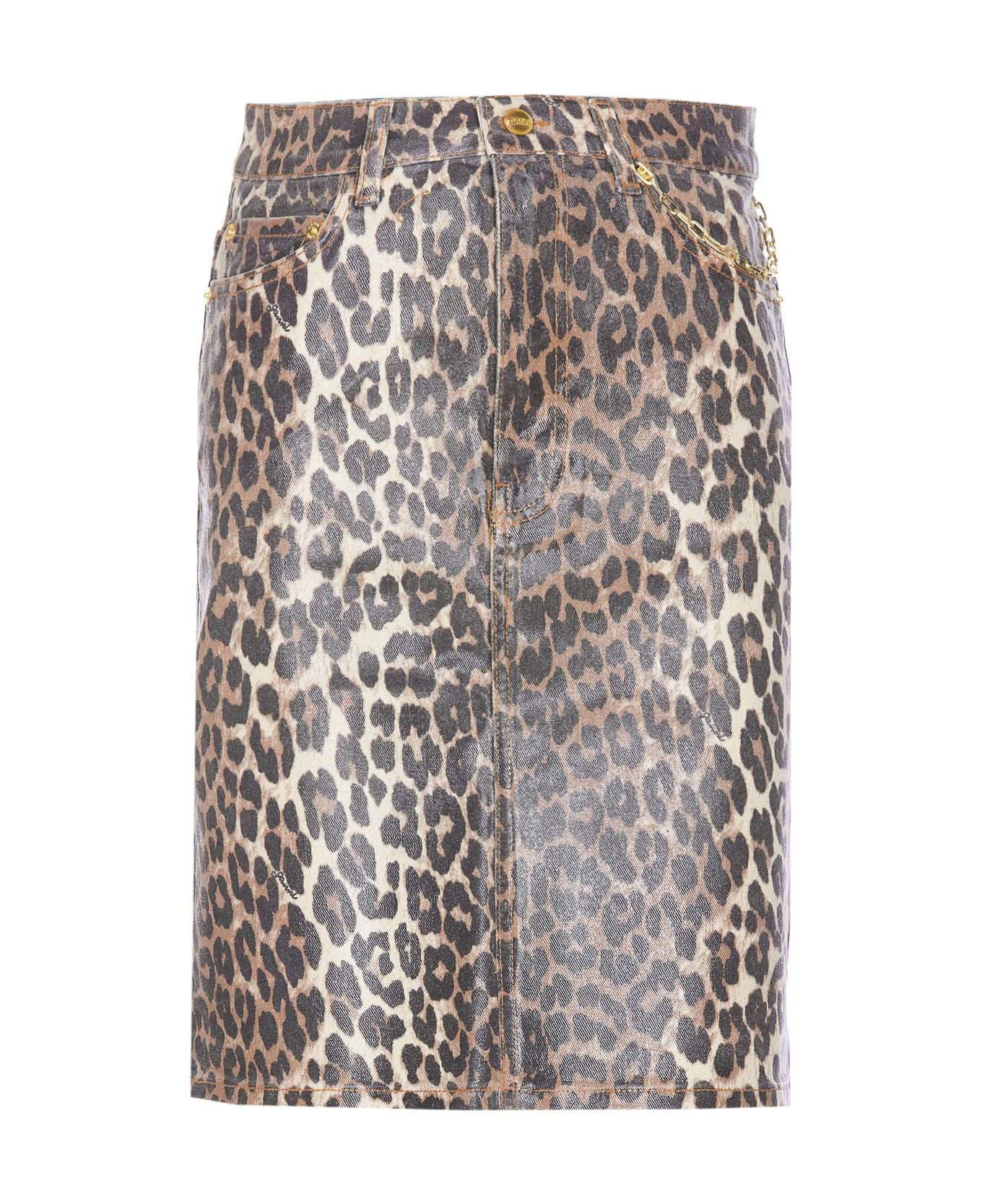 Ganni Foil Print Denim Leopard Skirt - Animalier
