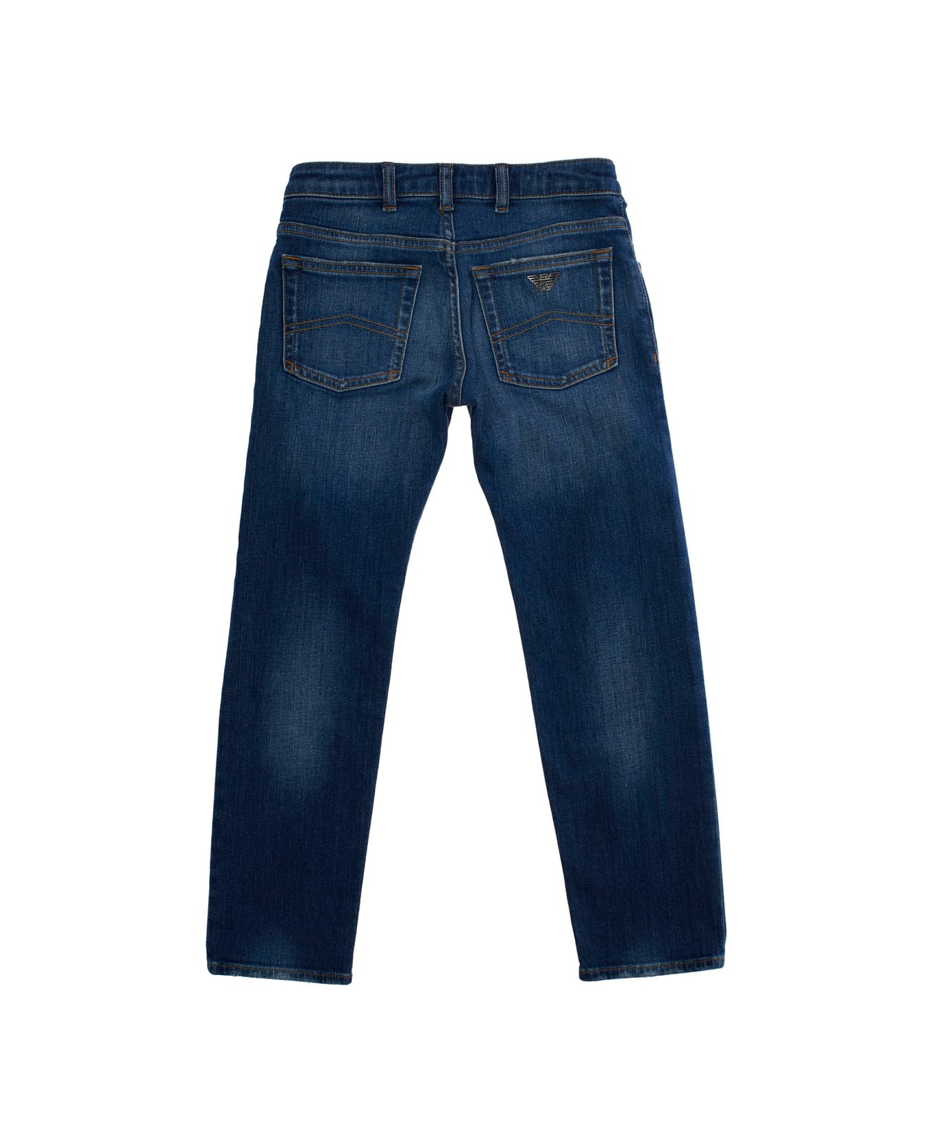 Emporio Armani Blue Jeans With Belt Loops And Logo Detail On The Pocket In Denim Boy - Blu