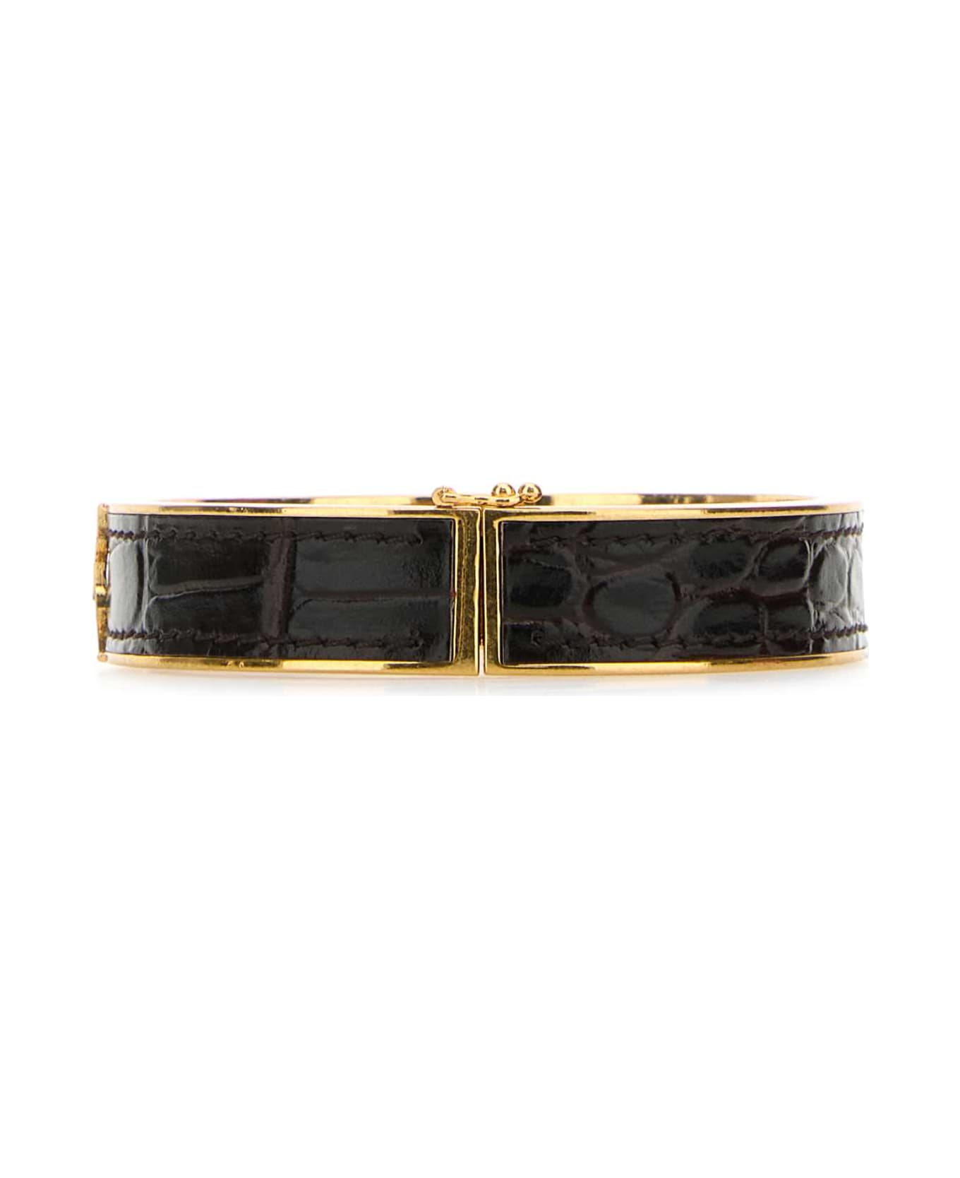 Saint Laurent Two-tone Leather And Metal Cassandre Bracelet - FONDENTE