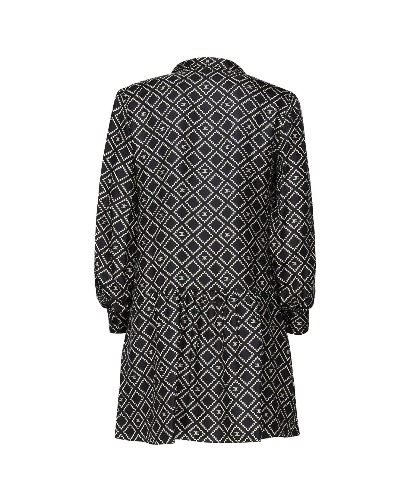 Celine Triomphe Printed Long-sleeved Mini Dress - BLACK/VANILLA