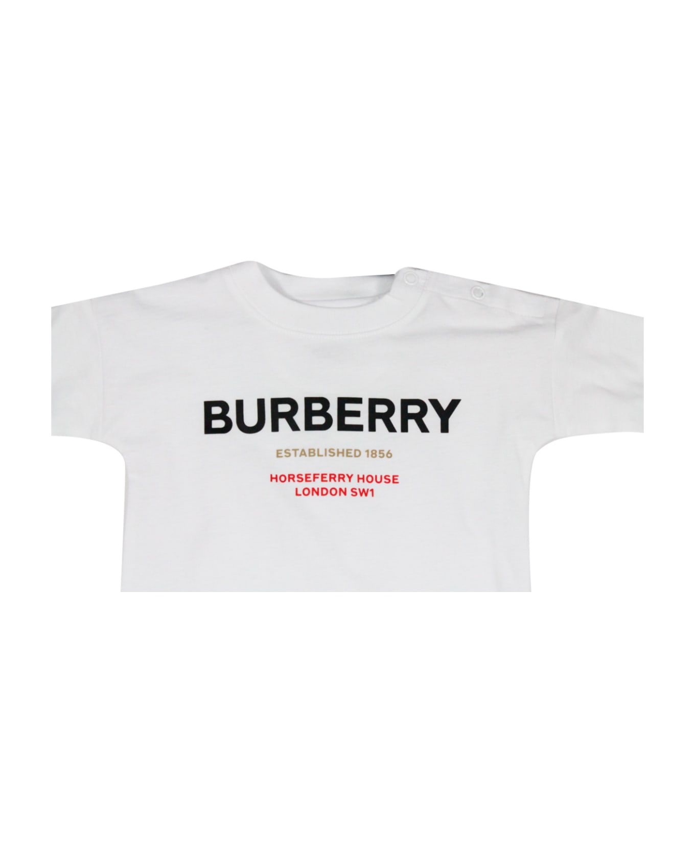 Burberry stripe Cotton Onesie With Button Closure And Logo Lettering - White
