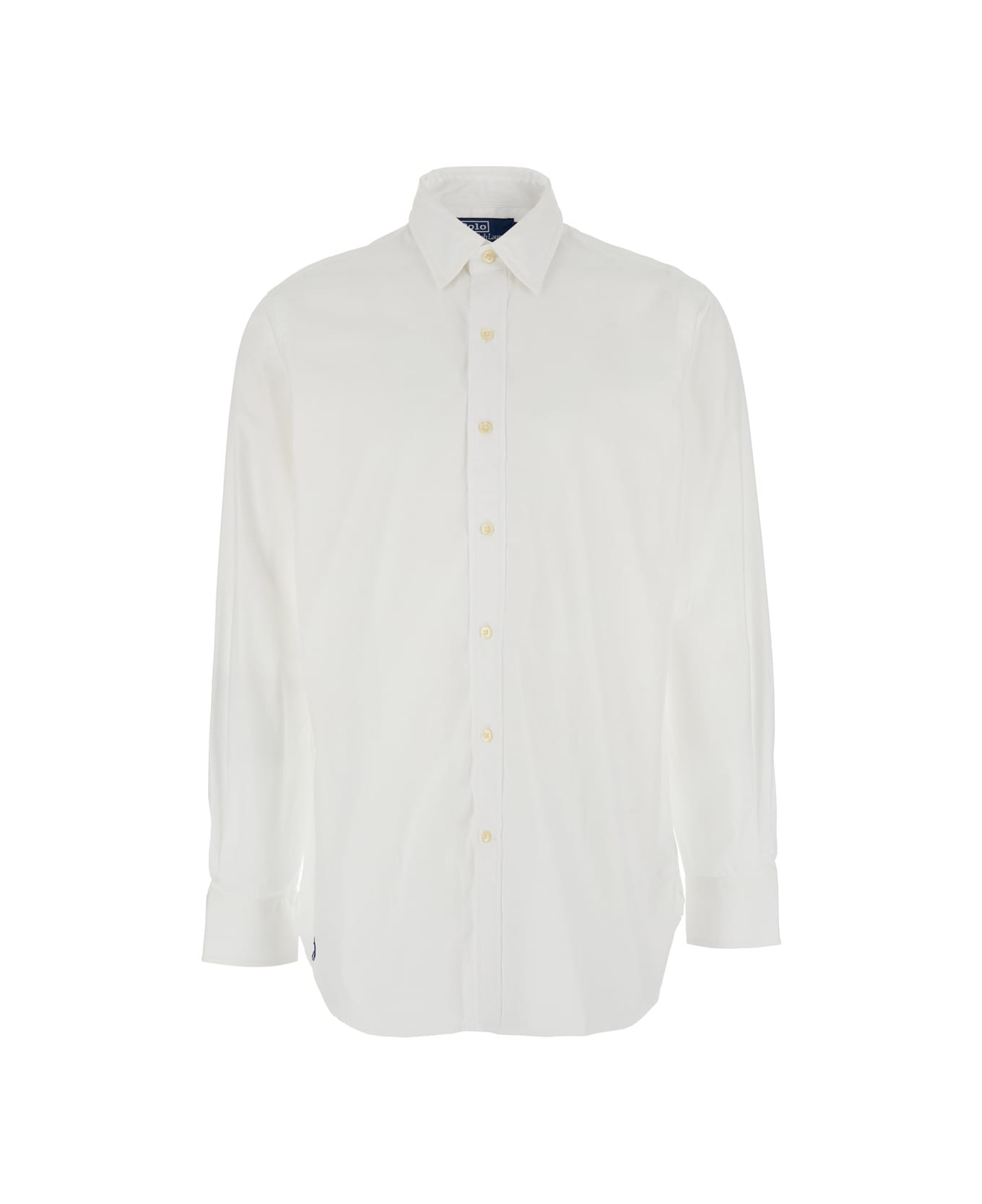 Polo Ralph Lauren White Shirt With Pointed Collar And Pony Embroidery On The Side In Cotton Man - White