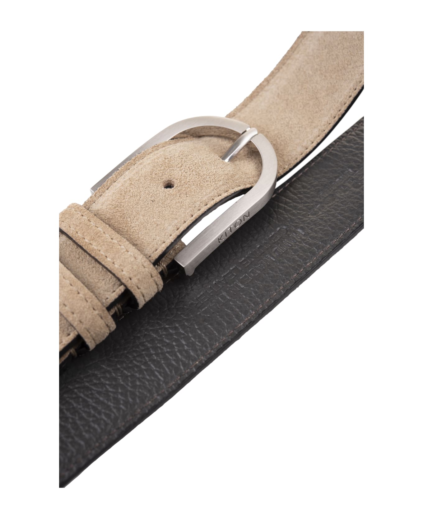 Kiton Beige Suede Belt With Silver Buckle - Brown ベルト