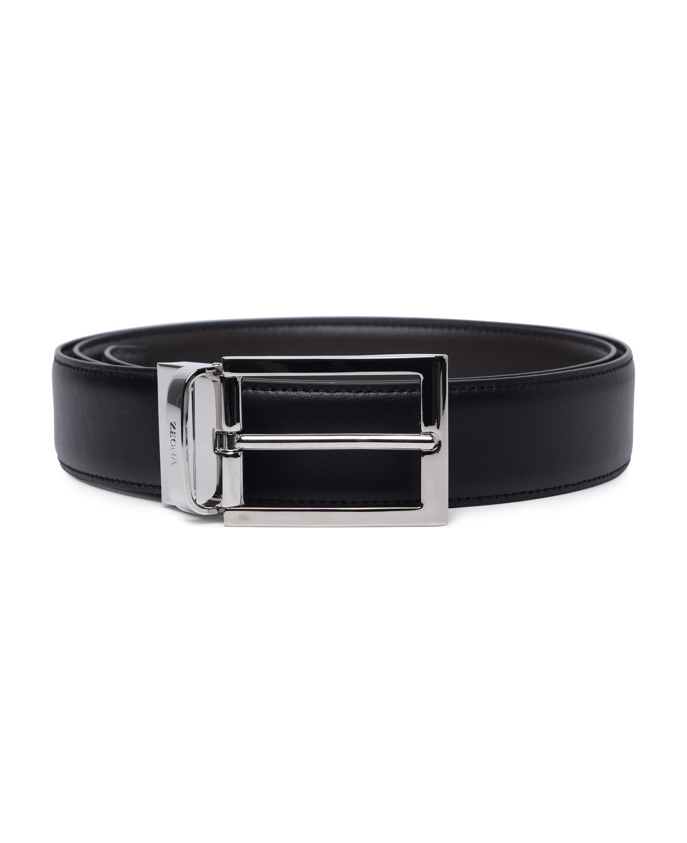 Zegna Reversible Black Leather Belt - Black