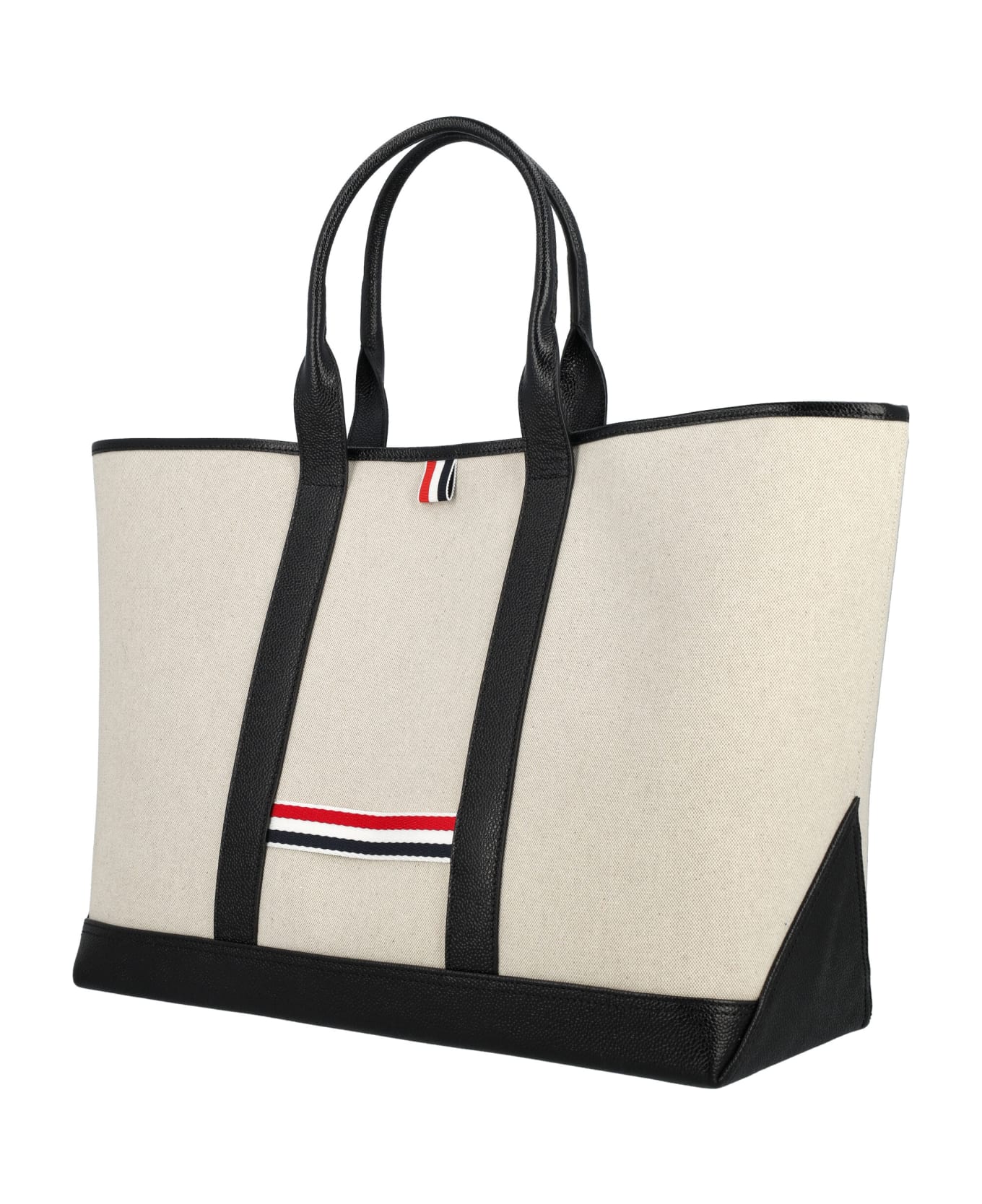 Thom Browne Medium Tool Tote W/ Leather Handles In S - NATURAL\BLACK トートバッグ