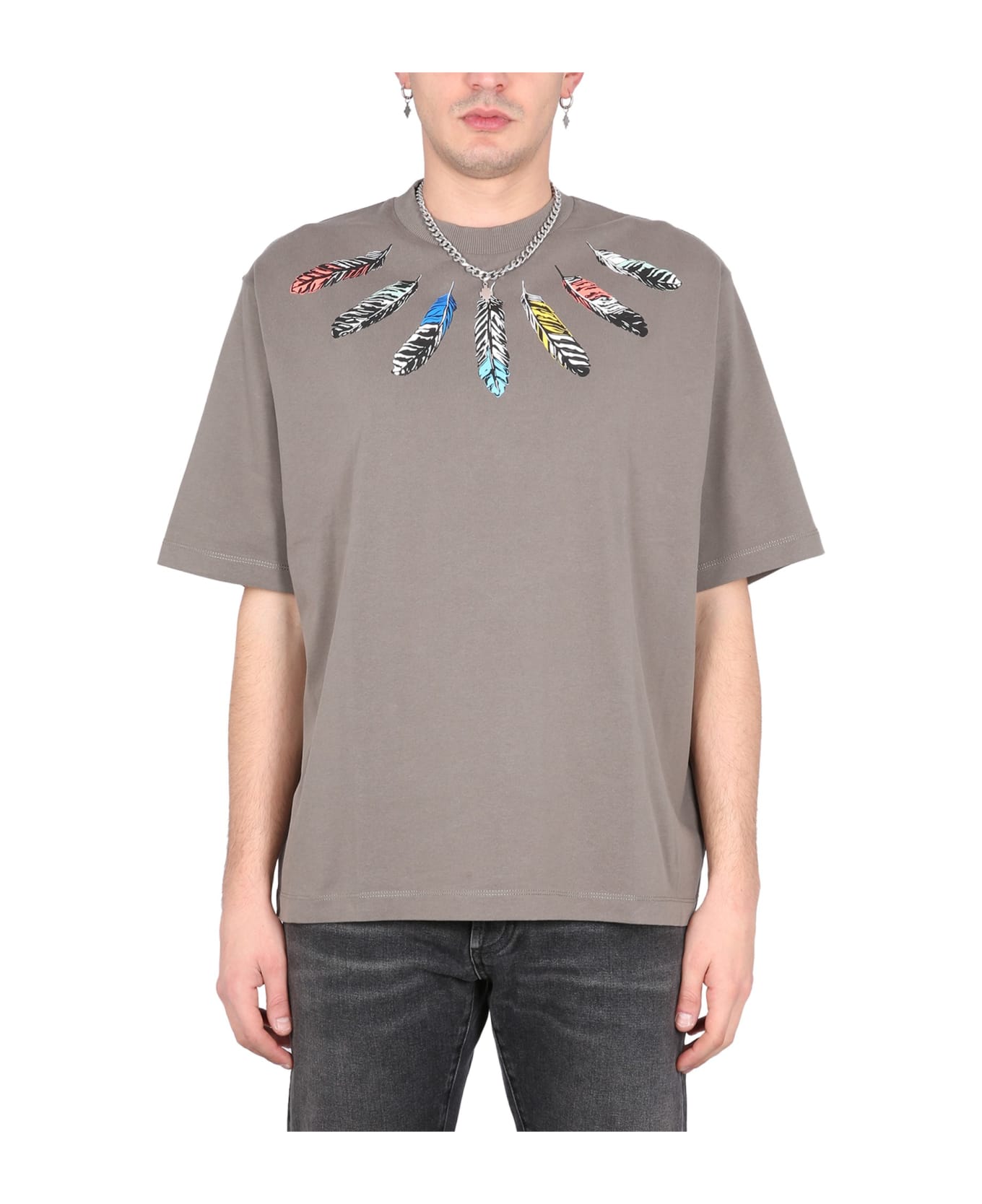 Marcelo Burlon T-shirt Collar Feathers - grey