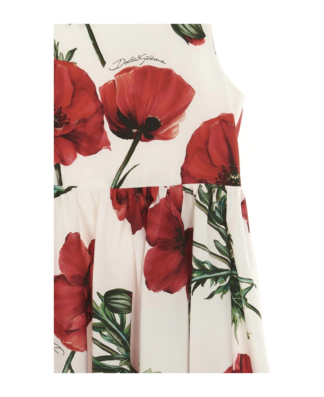 Dolce & Gabbana Floral Printed Dress - WHITE/RED