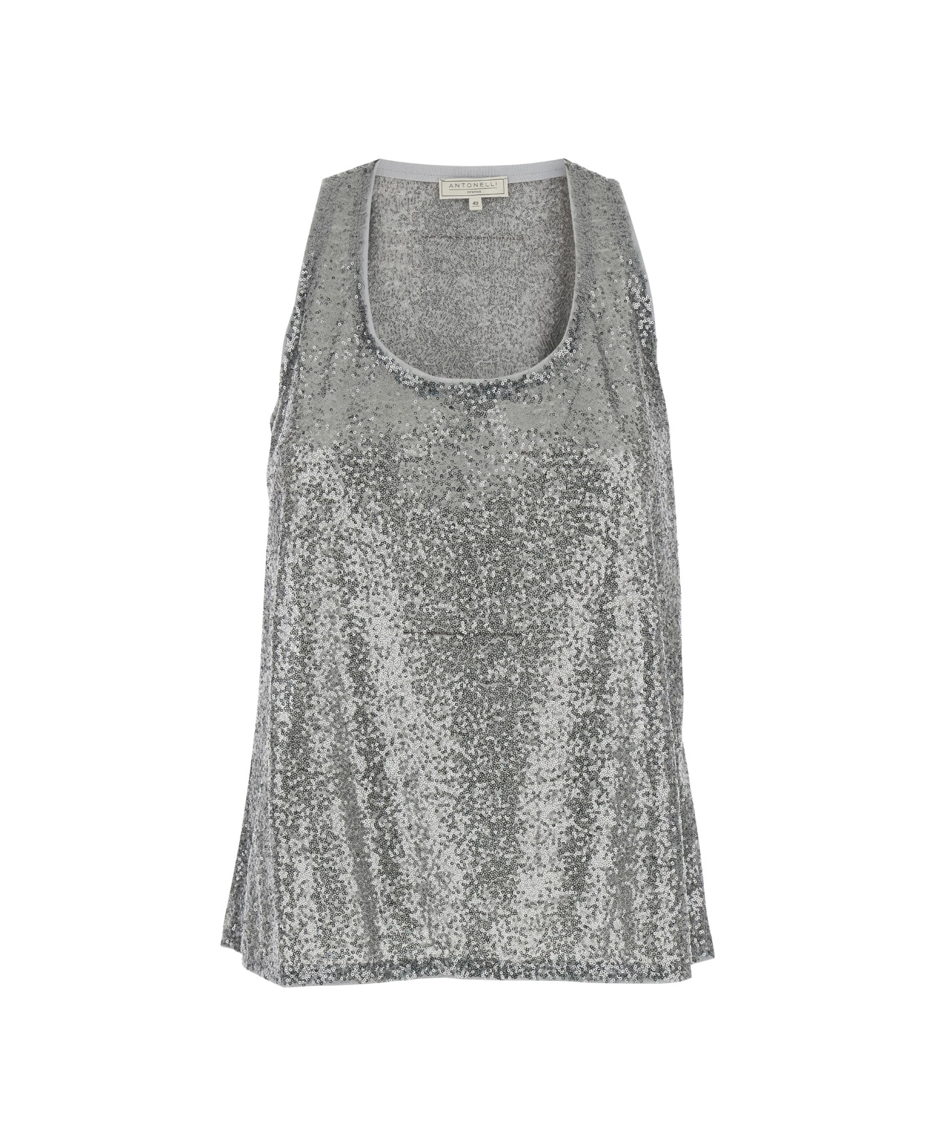 Antonelli Silver Top With Sequins In Techno Fabric Woman - White タンクトップ