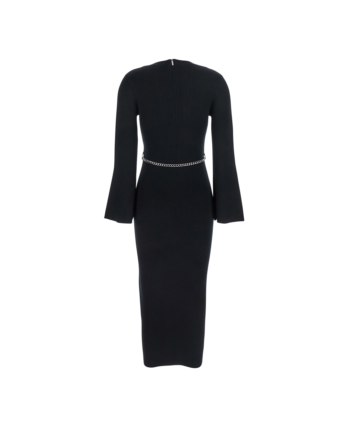 Michael Kors Black Dress With Chain Belt And Logo Plaque On The Rear In Wool Blend Stretch Woman - BLACK