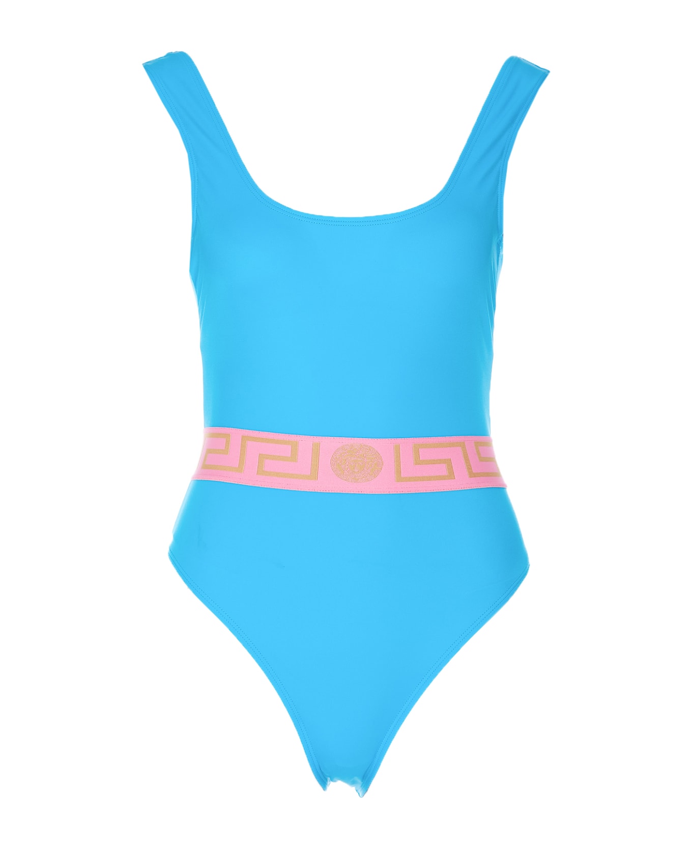 Versace Greca Border One Piece Swimwear - MEDITERRANEAN BLUE-FLAMINGO ワンピース