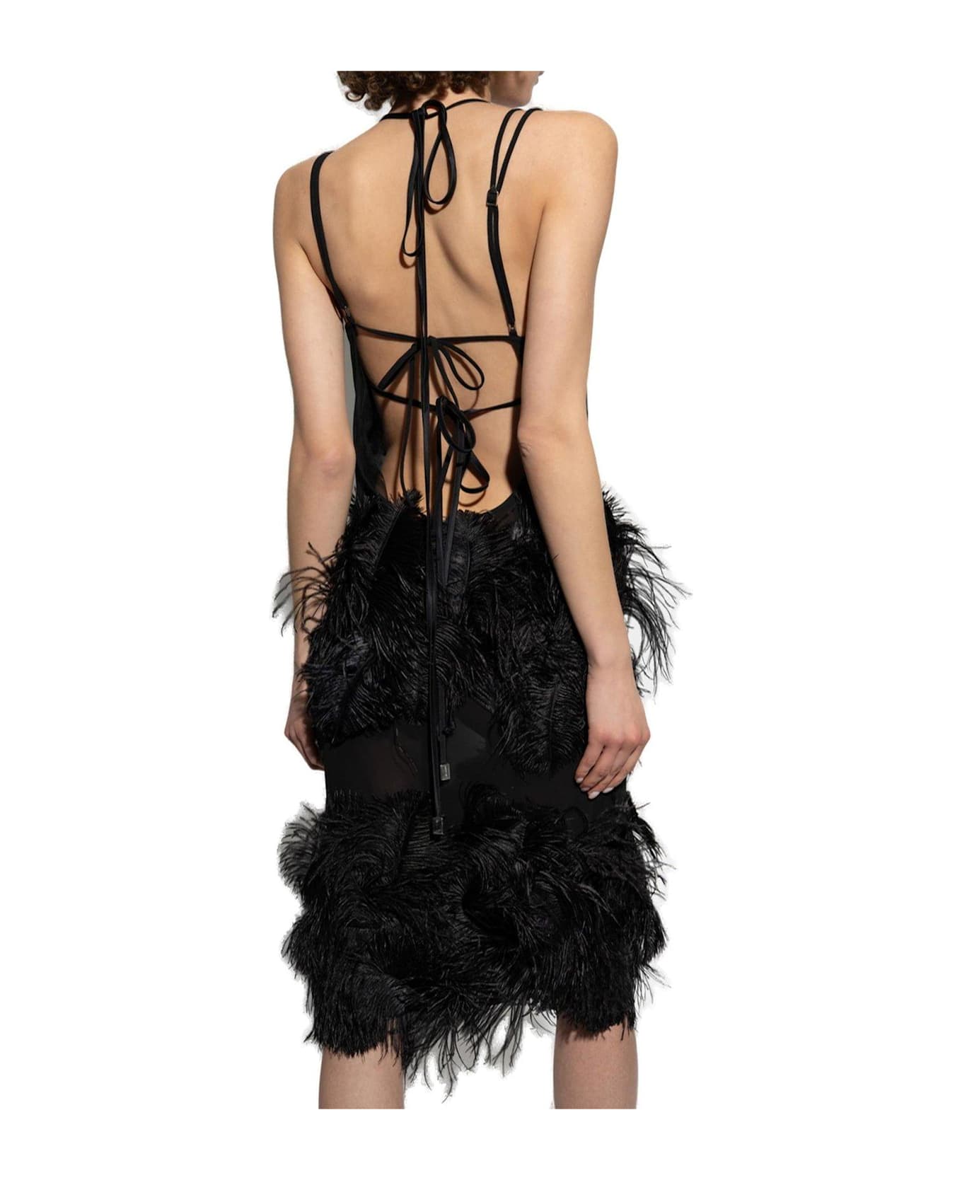 Feather Embellished Spaghetti Strap Midi Dress - Thumbnail 4