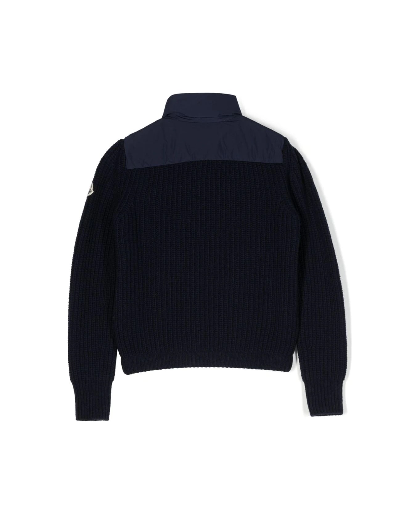 Moncler Navy Blue Wool Padded Cardigan - Blue