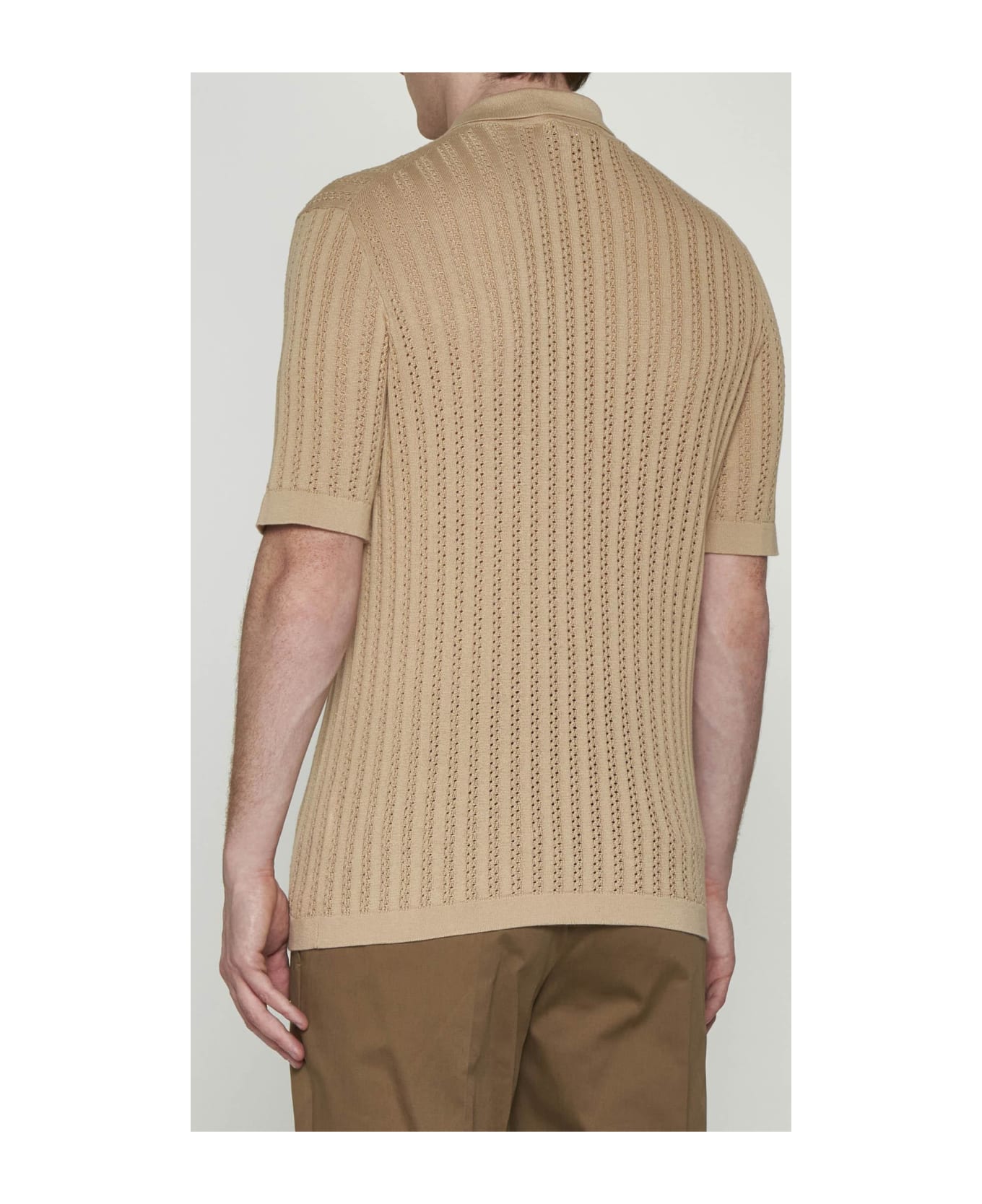 Tagliatore Crochet Ribbed Cotton Shirt - Beige