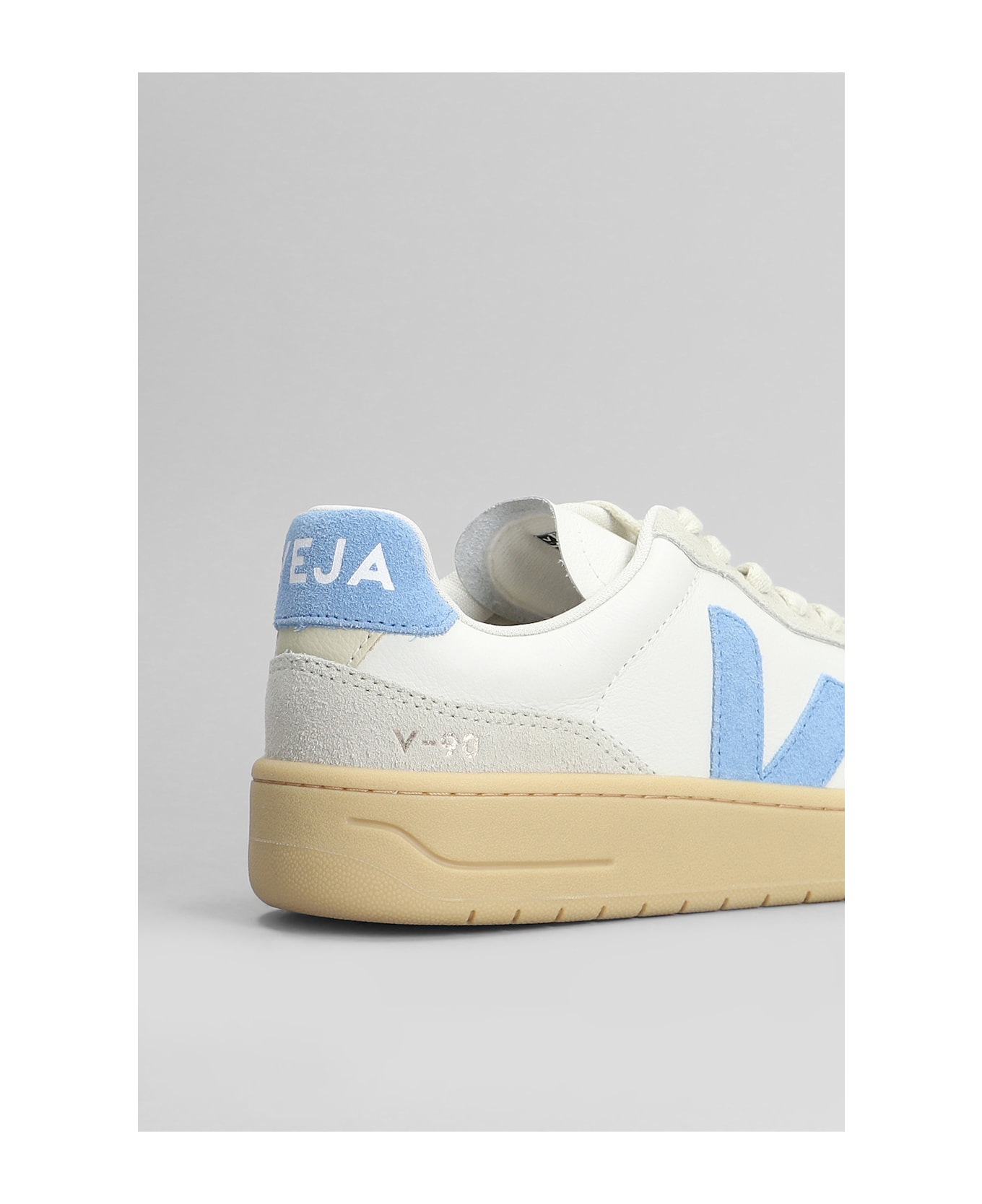 Veja V-90 O.t. Sneakers In White Suede And Leather - WHITE/BLUE