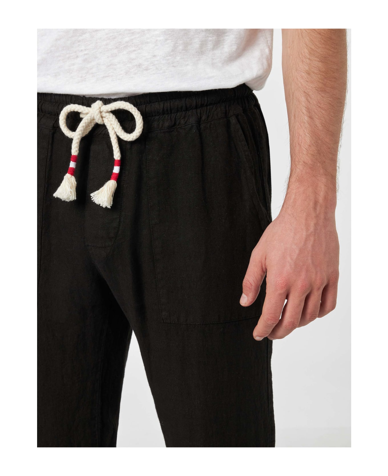 MC2 Saint Barth Man Black Linen Calais Pants With Drawstring - BLACK