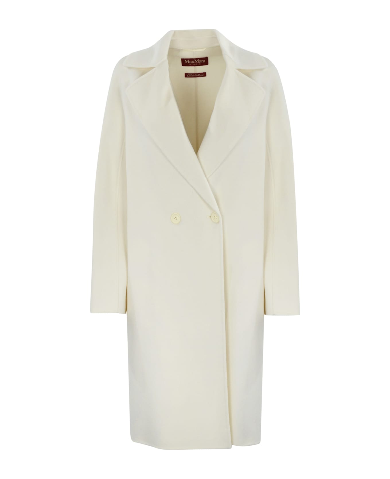 Max Mara Studio Goya Coat In Wool And Cashmere - White