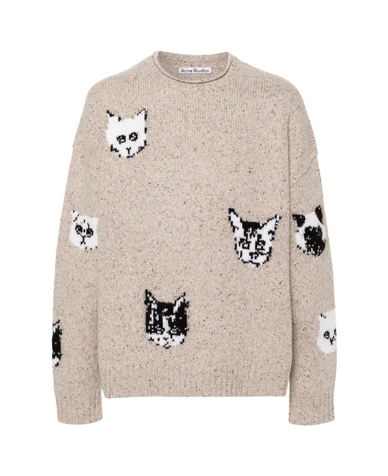 Acne Studios Cat Jacquard Knitted Sweater - BEIGE