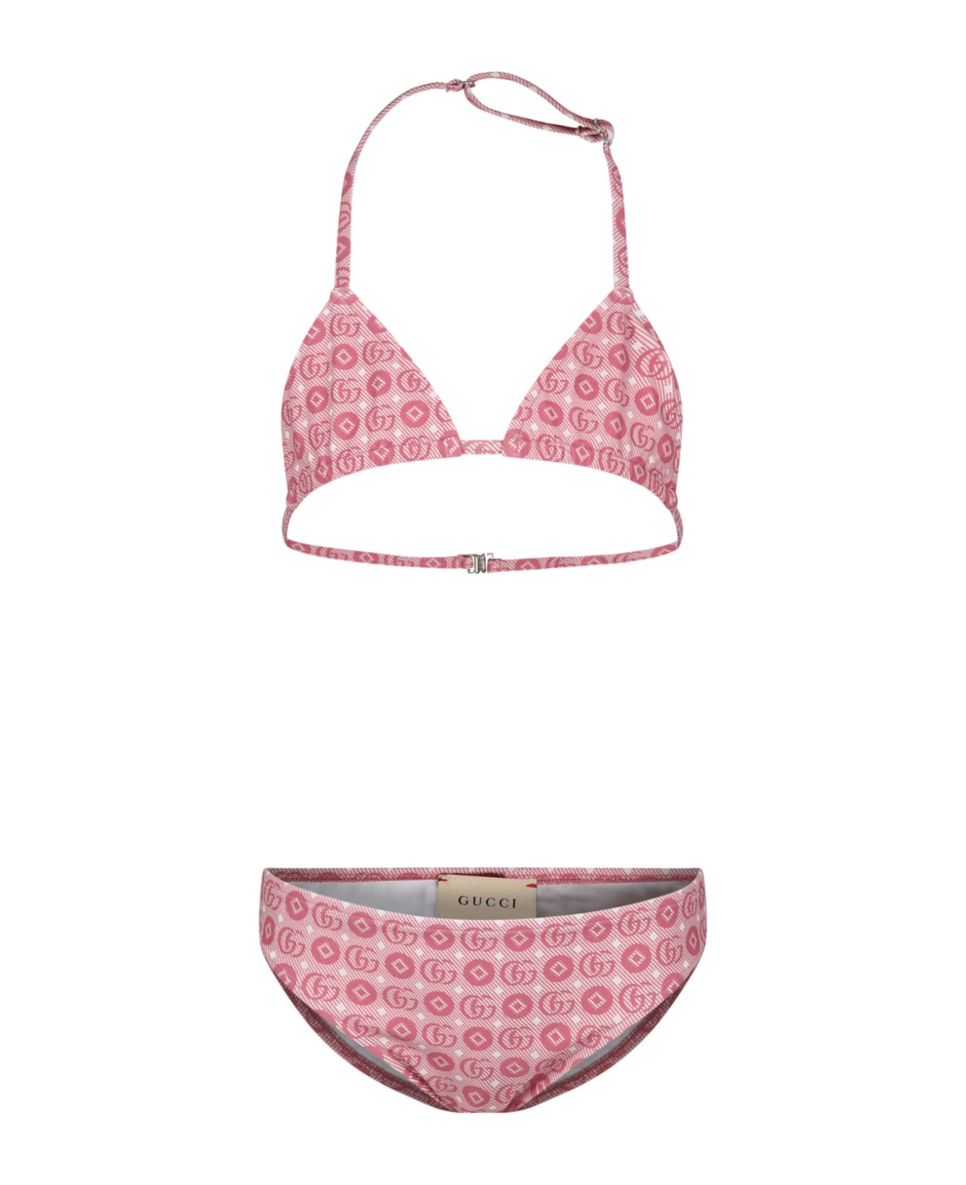 Gucci Pink Bikini For Girl With A Double G Geometric Motif - Pink