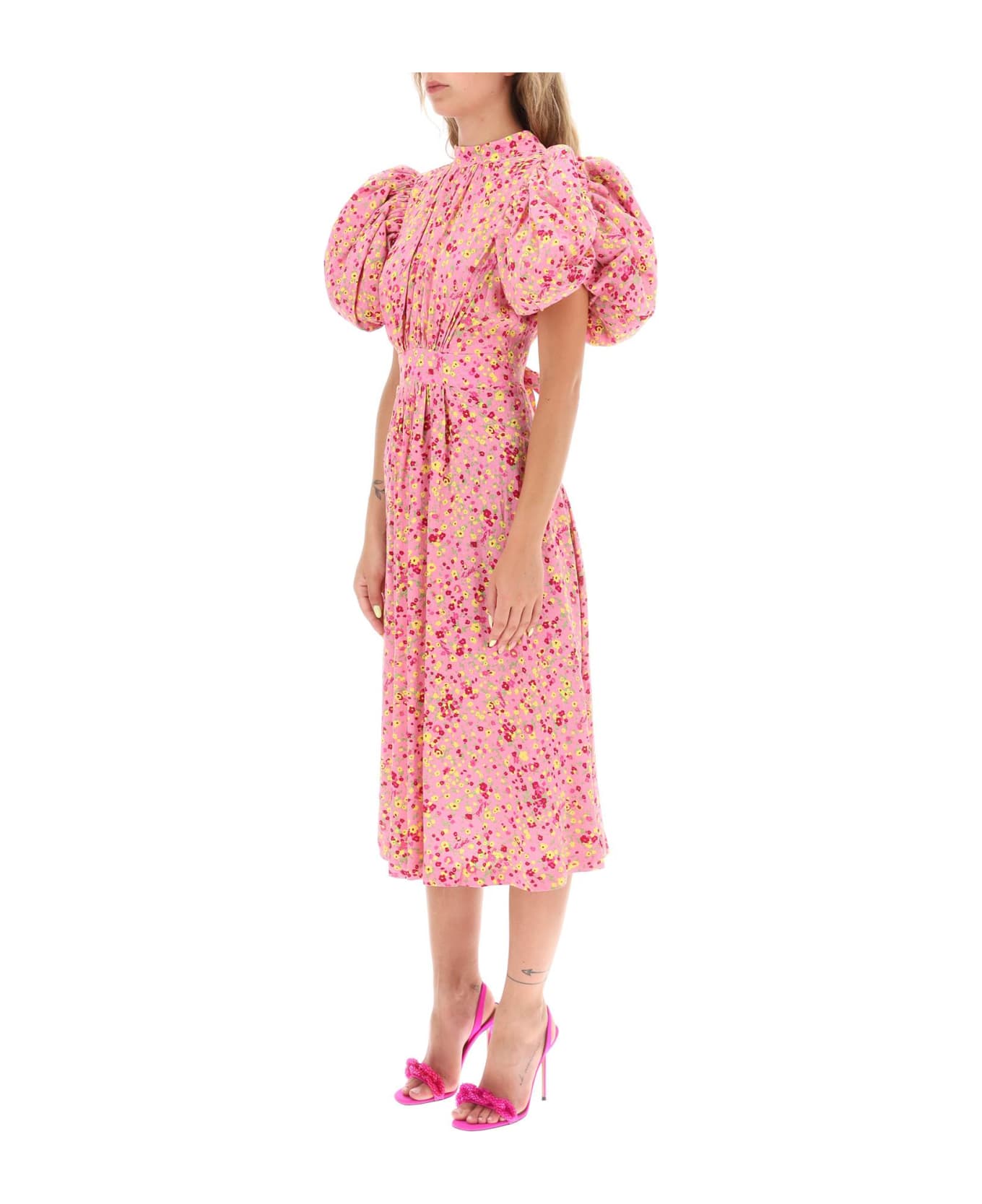 Rotate by Birger Christensen Jacquard Dress With Puffy Sleeves - FUCHSIA PINK COMB (Pink)