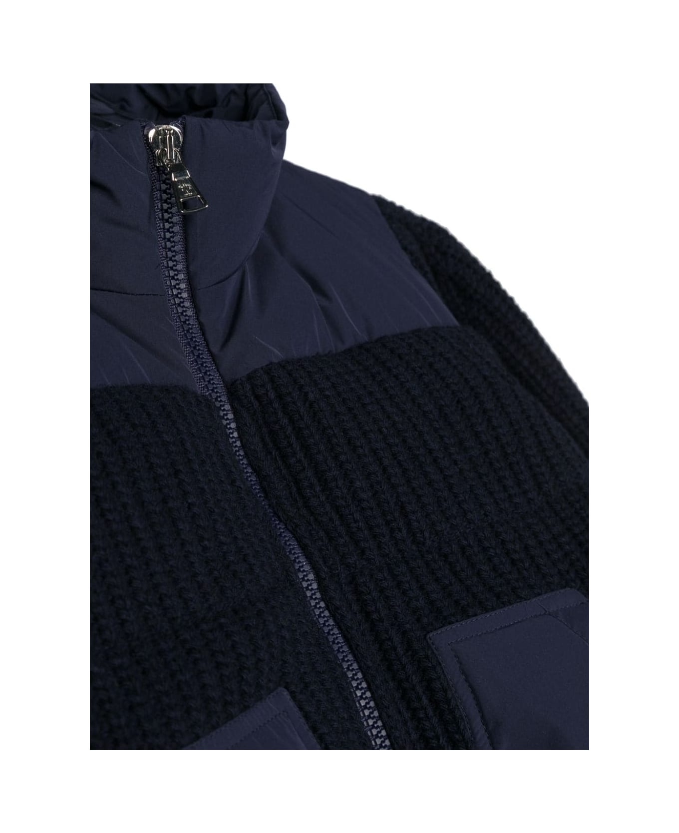 Moncler Navy Blue Wool Padded Cardigan - Blue