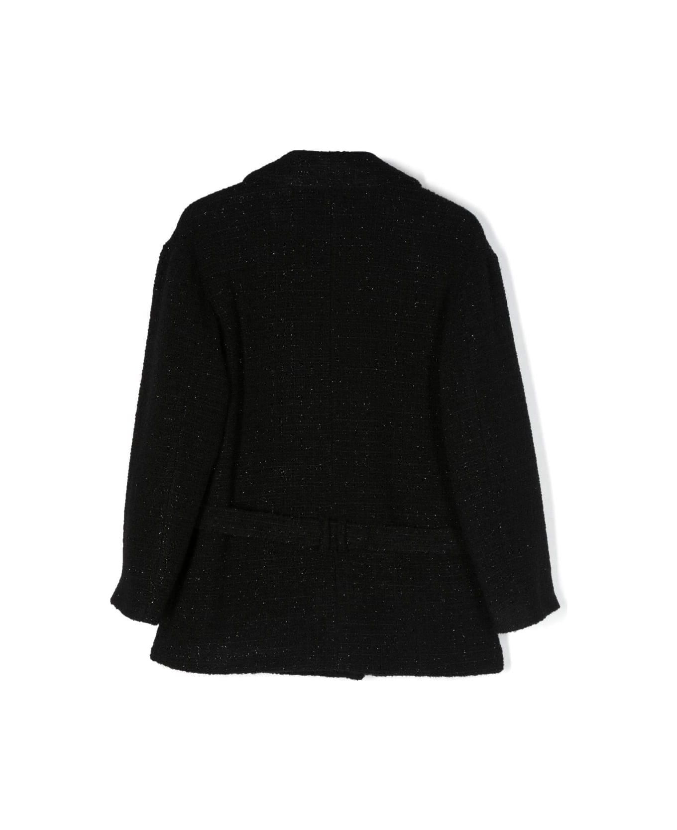 Balmain Black Wool Tweed Double-breasted Coat - black