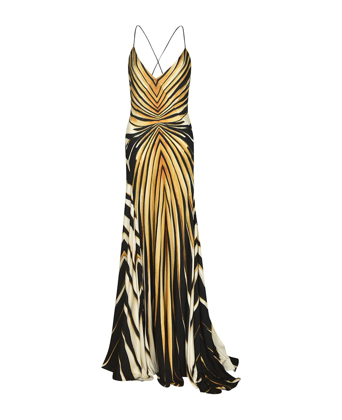 Roberto Cavalli Ray Of Gold Print Silk Dress - Yellow