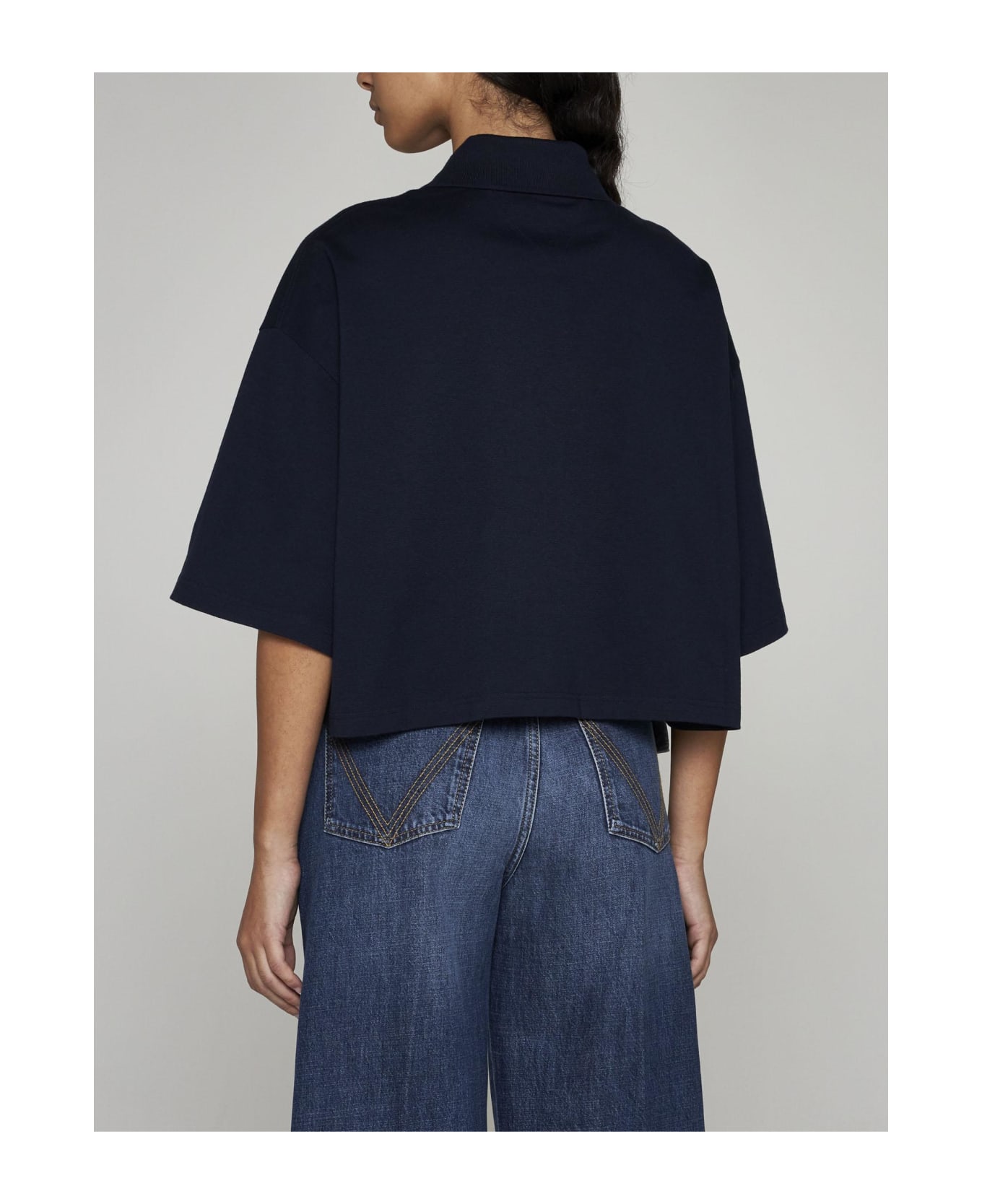 Bottega Veneta Collared Short-sleeve Cropped Polo Shirt - Blu