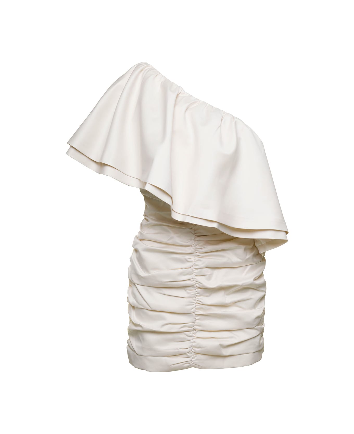 Rotate by Birger Christensen Mini White One-shoulder Dress With Large Ruffles In Ruched Polyester Woman - White