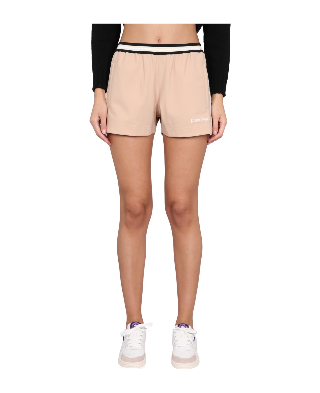 Palm Angels Logo Printed Striped Shorts - NUDE
