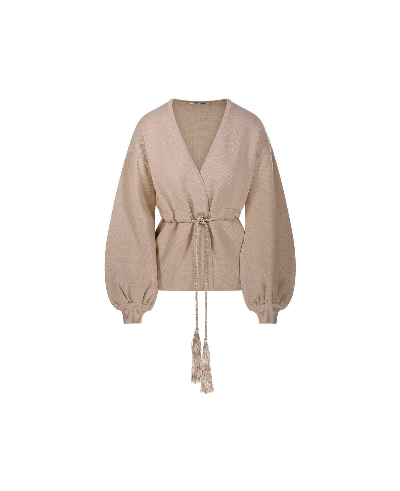 Max Mara Tiberio V-neck Tassel Detailed Cardigan - Beige