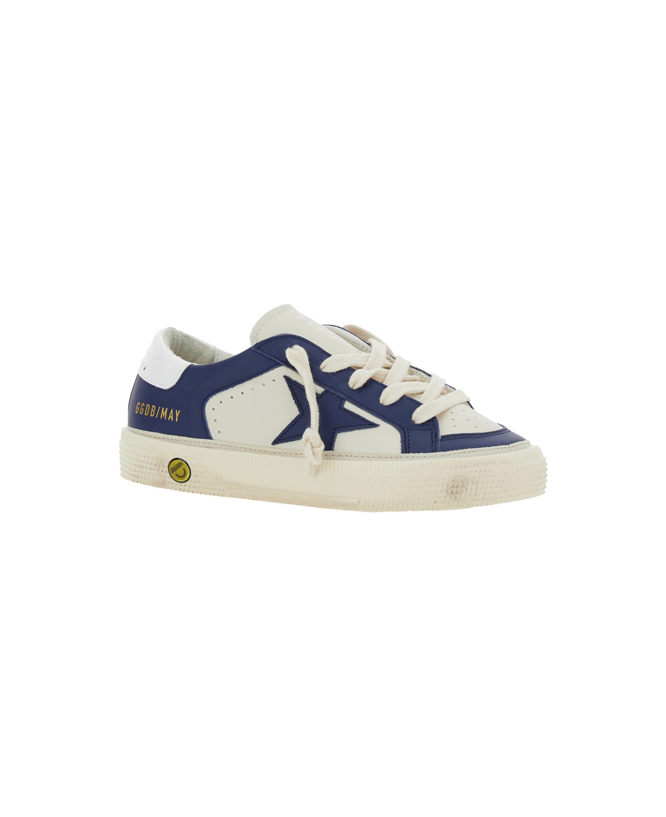 Golden Goose 'may' Blue Sneakers With Star Patch On The Side And Logo Lettering On The Side In Leather Boy - Blu