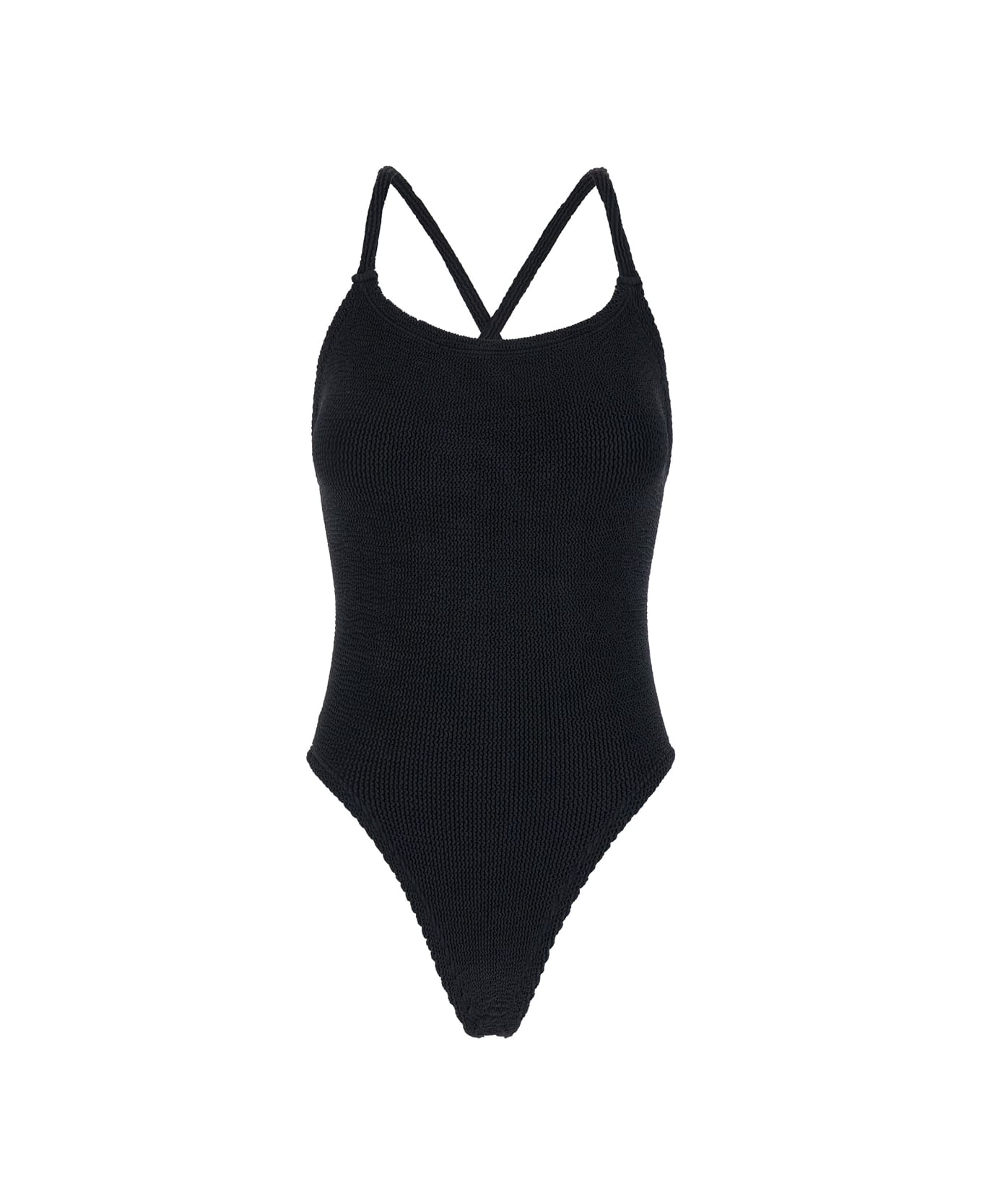 Hunza G 'bette' Black One-piece Swimsuit With Crisscross Straps In Stretch Fabric Woman - Black