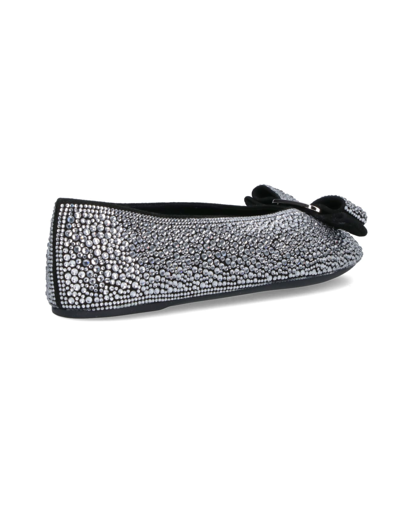 Ferragamo Ballet Flats With Rhinestones - BLACK/WHITE フラットシューズ