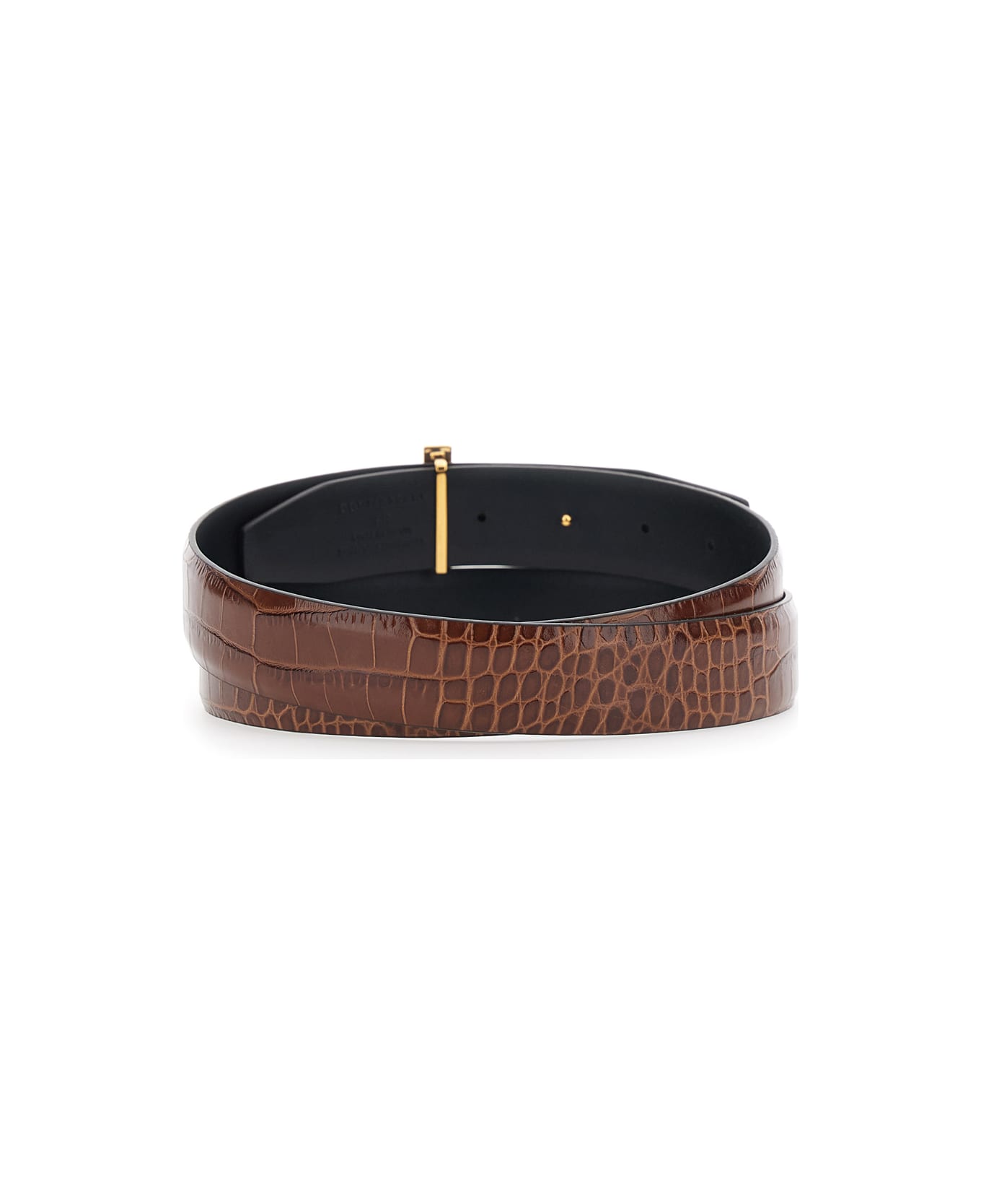 Tom Ford Brown Reversible Belt With T Buckle Closure And Embossed Crocodile Effect In Leather Man - Brown