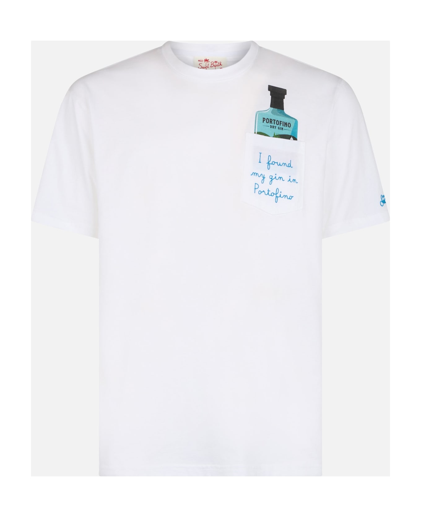 MC2 Saint Barth Man Cotton T-shirt Austin With Portofino Gin Embroidery | Portofino Dry Gin Special Edition - WHITE