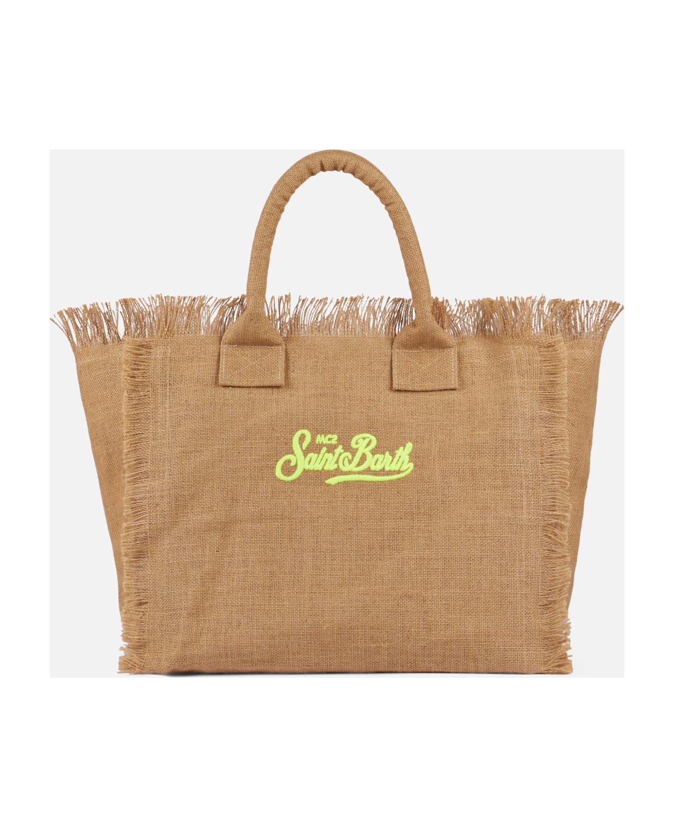 MC2 Saint Barth Vanity Natural Jute Shoulder Bag With Embroidered Logo - WHITE