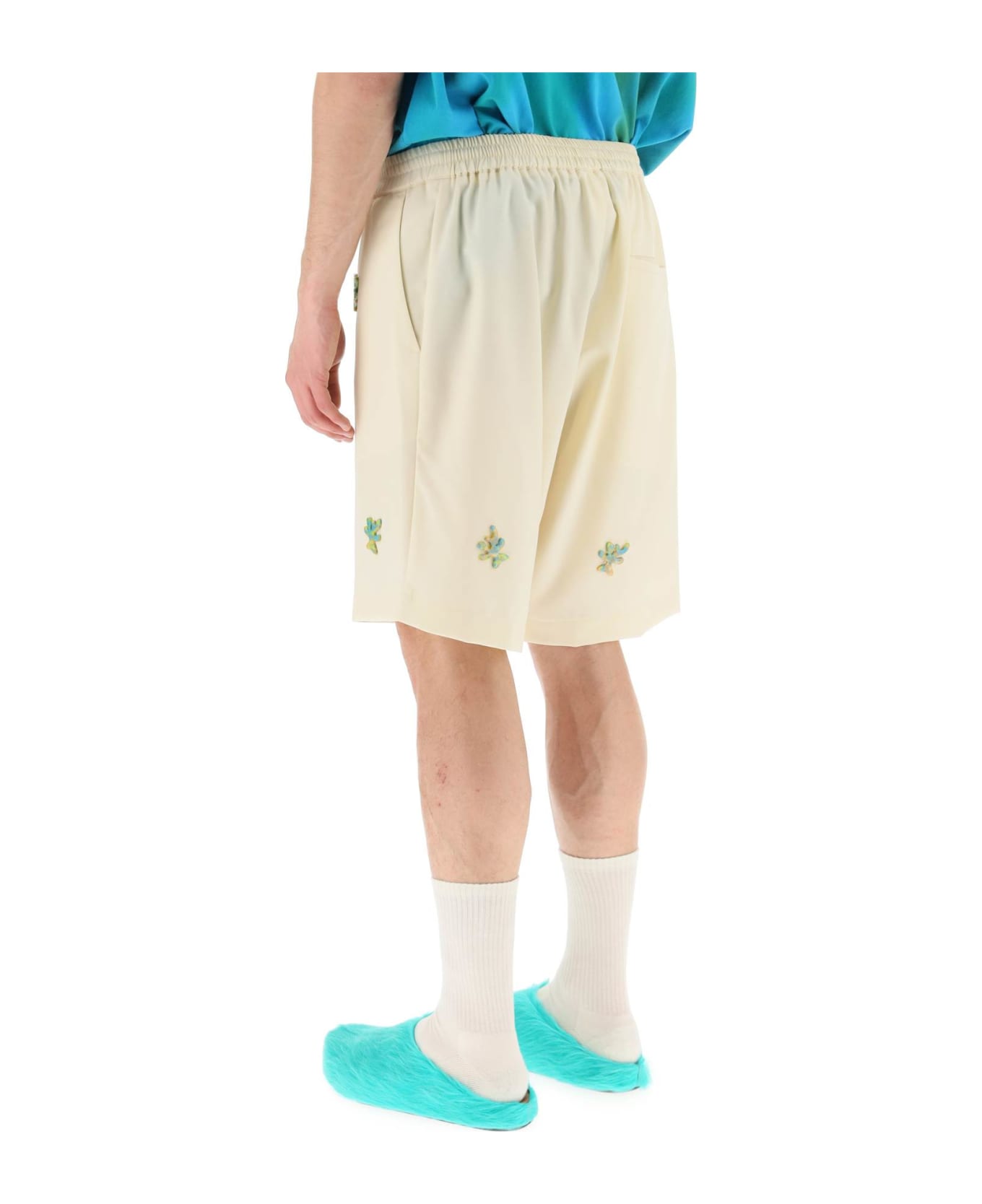 Bonsai Applique Wool Shorts - IVORY (White)