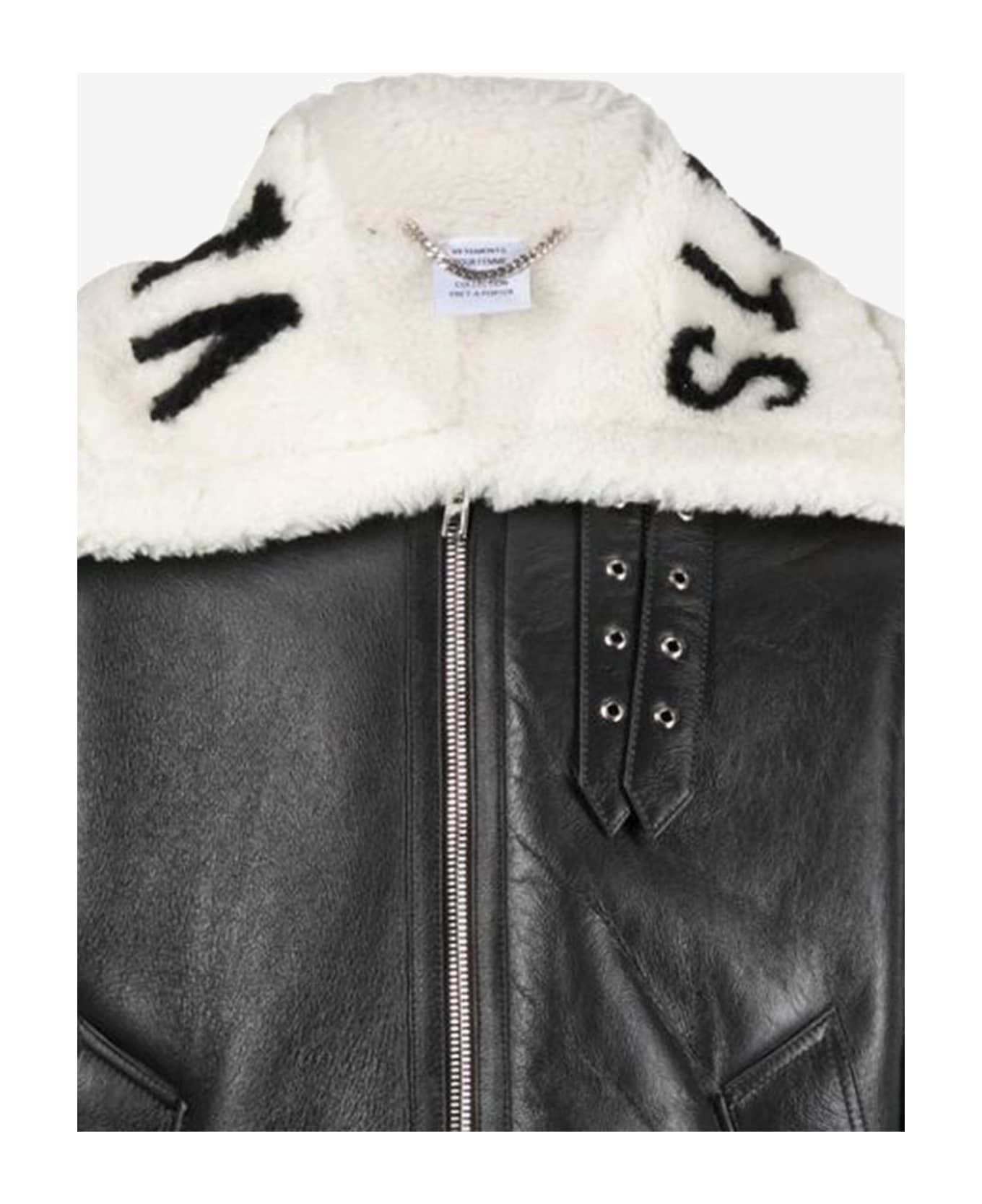 VETEMENTS Leather Jacket With Logo - Black