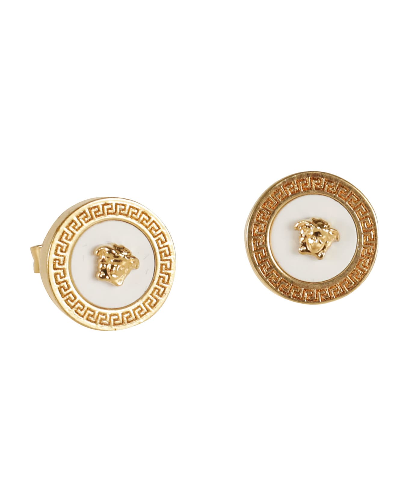 Versace Logo Earrings - Gold/White