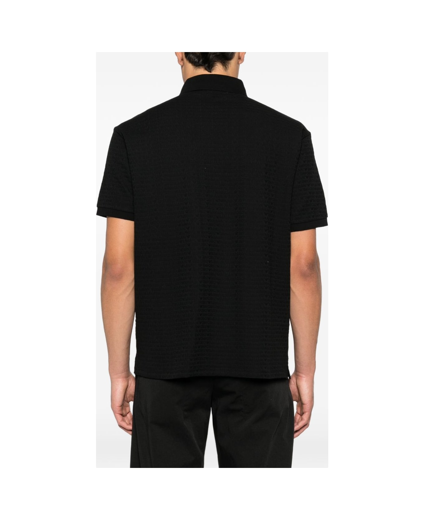 Emporio Armani Logo Cotton Polo Shirt - Black