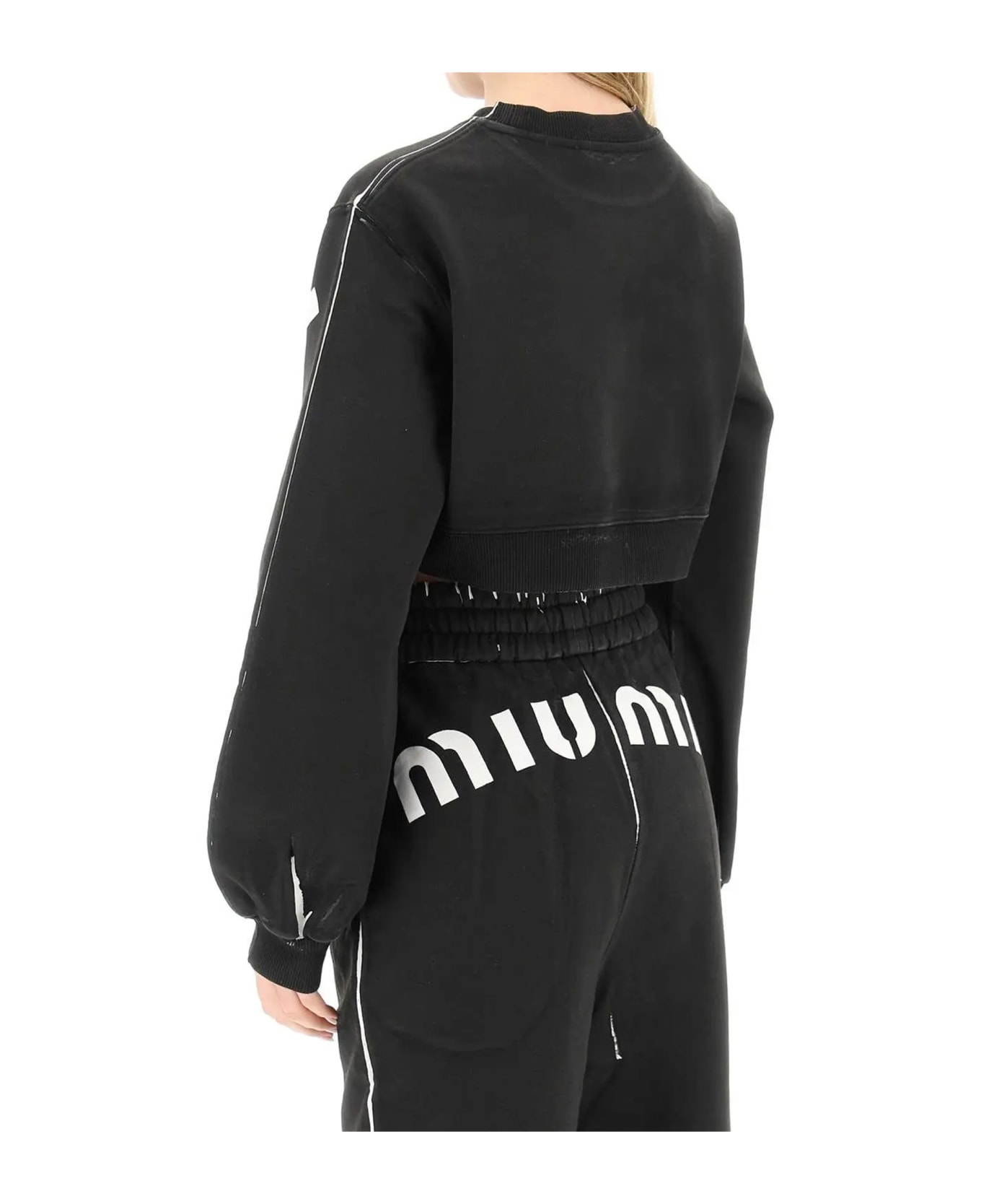Miu Miu Cropped Logo Sweatshirt - Black