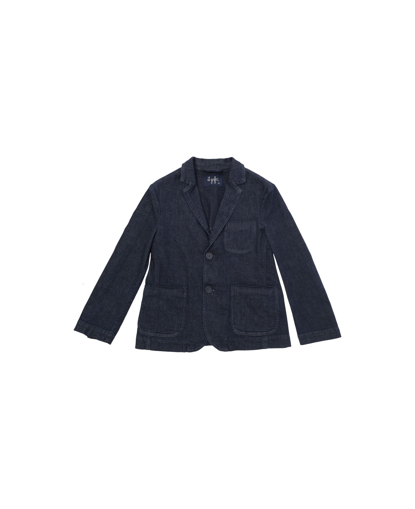 Il Gufo Blue Single-breasted Jacket With Patch Pockets In Stretch Cotton Denim Boy - Blu コート＆ジャケット