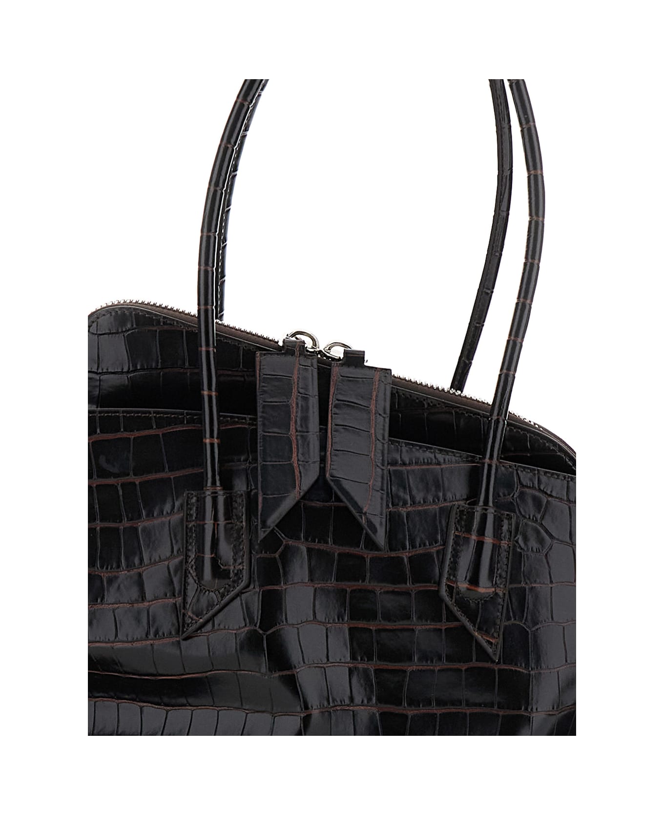 The Attico 'la Passeggiata' Brown Shoulder Bag With Crocodile Effect In Leather Woman - Brown