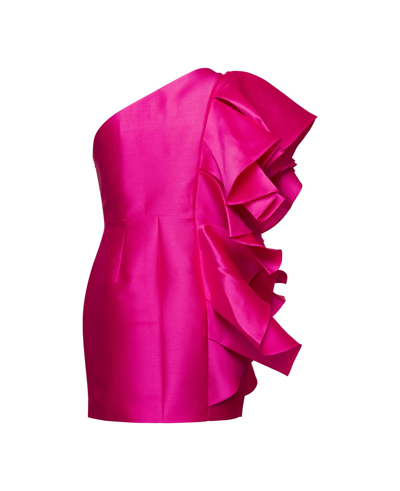 Solace London Fuchsia Mini Dress With Ruffles At The Side In Techno Fabric Woman - Fuxia